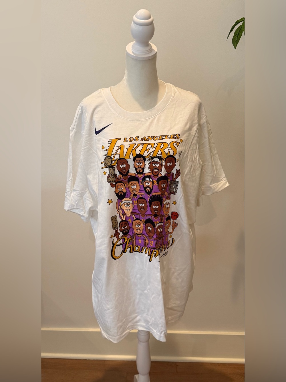 Nike White Los Angeles Lakers Purple & Gold Cartoon Championship Tee